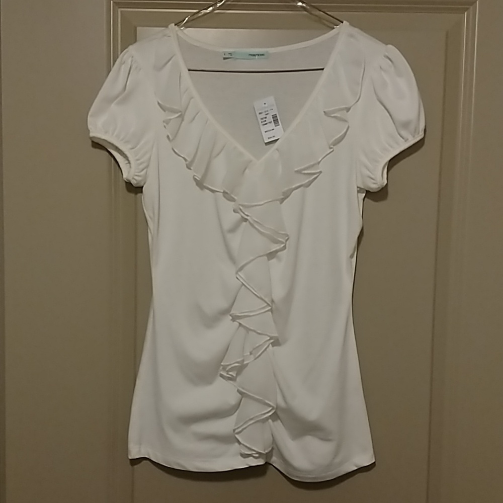 Maurices Off White Ruffle Pullover